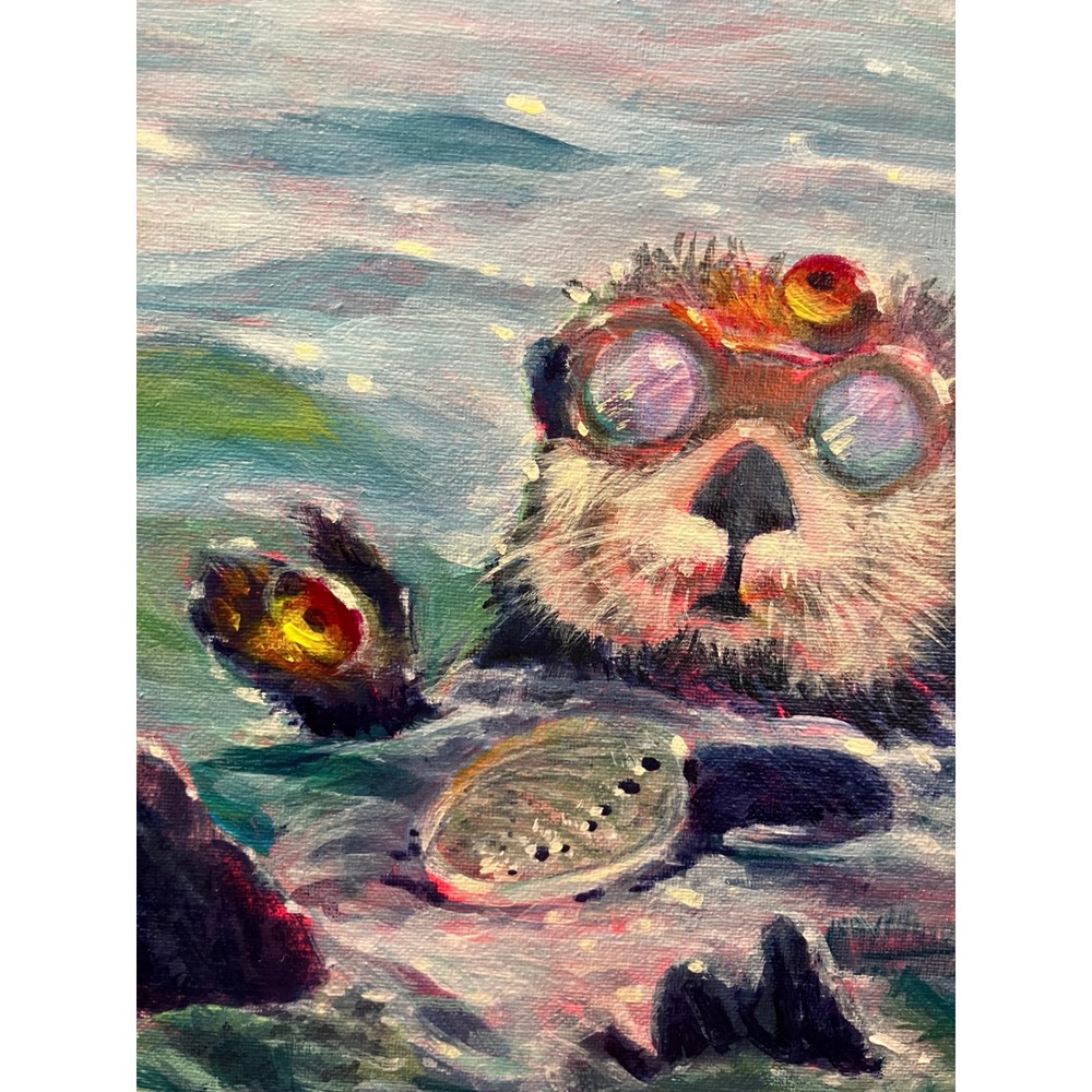 Artettina Otter in goggles Original Painting Sea Life surrealism wildlife USA - Picture 5 of 8